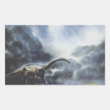 Vintage Barapasaurus Dinosaur with Storm Clouds Rectangular Stickers