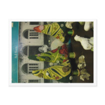 Vintage Barkcloth and chalkware sheep Postcards