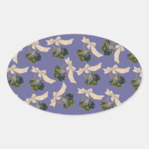Vintage Basket of Violets Oval Sticker