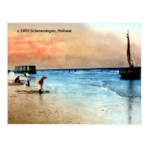 Vintage beach scene Scheveningen Holland Post Card