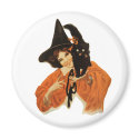 Vintage Beautiful Witch with Black Cat On Shoulder magnets