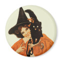 Vintage Beautiful Witch with Black Cat On Shoulder magnets