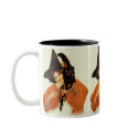 Vintage Beautiful Witch with Black Cat On Shoulder mugs