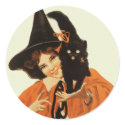 Vintage Beautiful Witch with Black Cat On Shoulder stickers