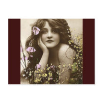 Vintage Beauty with Flowers Postcards