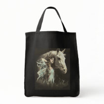 Vintage Beauty With White Horse Canvas Bag