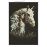 Vintage Beauty With White Horse cards
