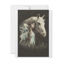 Vintage Beauty With White Horse Personalized Invitations