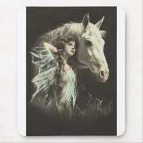 Vintage Beauty With White Horse Mouse Pad
