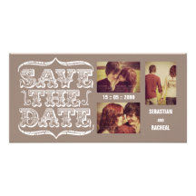 Vintage Beige Save the Date Typography Photo Card