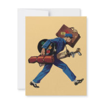 Vintage Bellhop in Uniform and Carrying Luggage Personalised Invitation