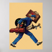 Vintage Bellhop in Uniform and Carrying Luggage Posters