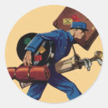 Vintage Bellhop in Uniform and Carrying Luggage Stickers