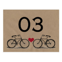Vintage Bicycle Wedding Table Numbers Post Cards