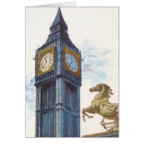 Vintage Big Ben Clock Tower Horse Statue, London Card