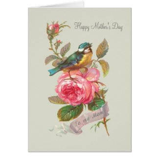 Vintage bird and rose Mother's Day Greeting Card
