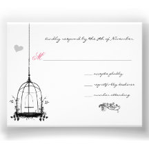 Vintage Bird Cage Red Accents Wedding Invitations