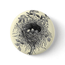 Vintage Bird Nest Illustration Buttons