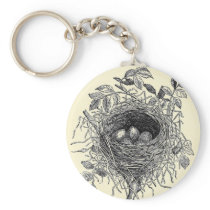 Vintage Bird Nest Illustration Keychain