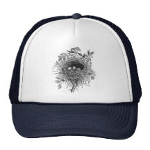 Vintage Bird Nest Illustration Mesh Hat