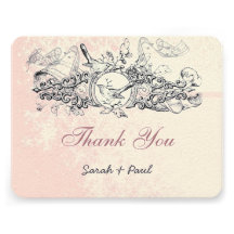 Vintage Bird Pink Musical Scroll Wedding Thank You Personalized Announcement