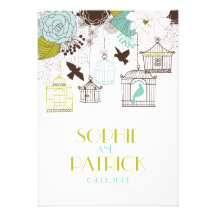 Vintage Birdcages Floral Wedding Invitations