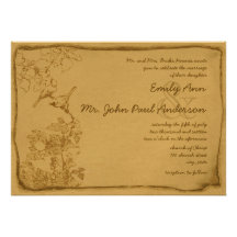 Vintage Birds Aged Metallic Parchment Wedding Custom Invites