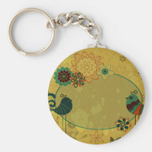 vintage birds and floral design keychains