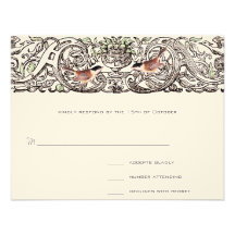 Vintage Birds Chickadee Scroll Work  Response Card Personalised Invitations