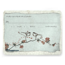 Vintage Birds Damask Wedding RSVP Invites