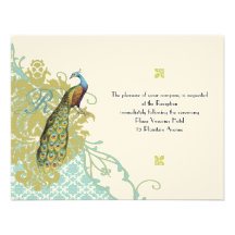 Vintage Birds Lagoon Endive Damask Wedding RSVP Personalized Invitations