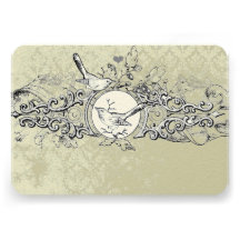 Vintage Birds Olive Musical Scroll Wedding Invites