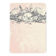 Vintage Birds Pink Musical Scroll Wedding Invites