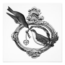 Vintage Birds With Heart Locket Apparel and Gifts Custom Announcement