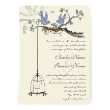Vintage Birds Yellow & Purple Blooms Wedding Personalized Announcement