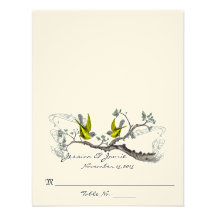 Vintage Birds Yellow Winged Gray Table Place Cards Personalized Invitations