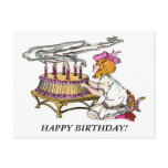 Vintage Birthday Girl with Cake Postcards