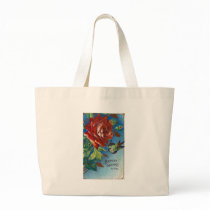 Vintage Birthday Wishes Rose and Bird Canvas Bag