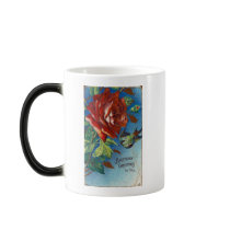 Vintage Birthday Wishes Rose and Bird Mugs
