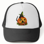 Vintage Black Cat and Pumpkin Hat