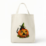 Vintage Black Cat and Pumpkin Organic Grocery Tote bags