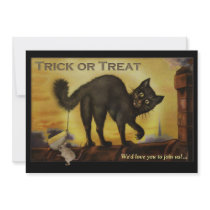 Vintage Black Cat Halloween Party Invitation