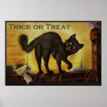 Vintage Black Cat Trick or Treat Humourous Poster posters