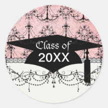 vintage black chandelier damask on lovely pink round stickers