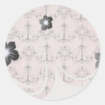 vintage black chandelier damask on lovely pink round stickers