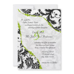 Vintage Black Damask with Apple Green Vines Personalized Invitations
