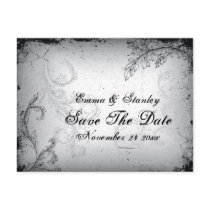 Vintage black grey scroll leaf Save the Date