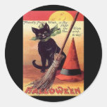 Vintage Black Halloween Cat Stickers