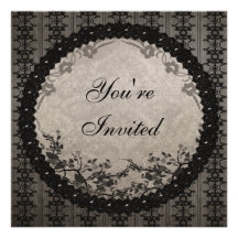 Vintage Black Lace & Sequins Birthday Party Personalised Invitation