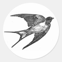 Vintage Black Swallow Design Round Sticker